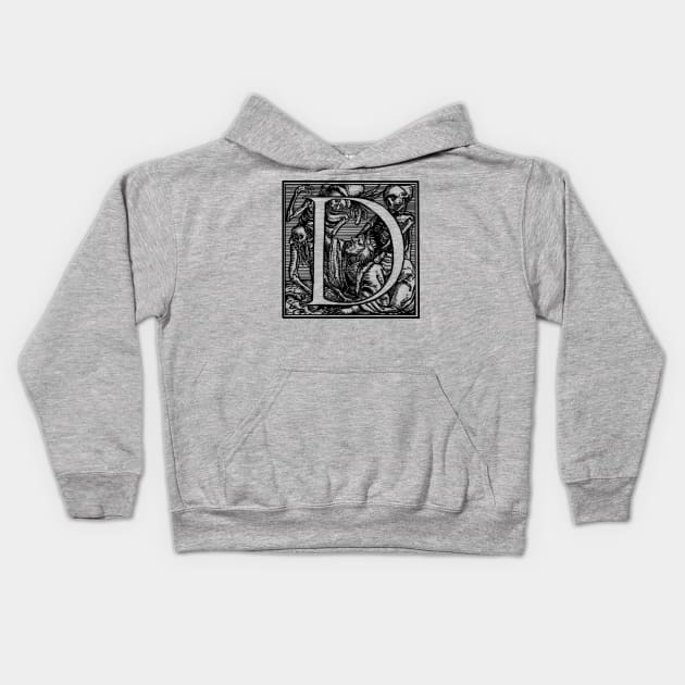 Woodcut D Kids Hoodie by rexthinks